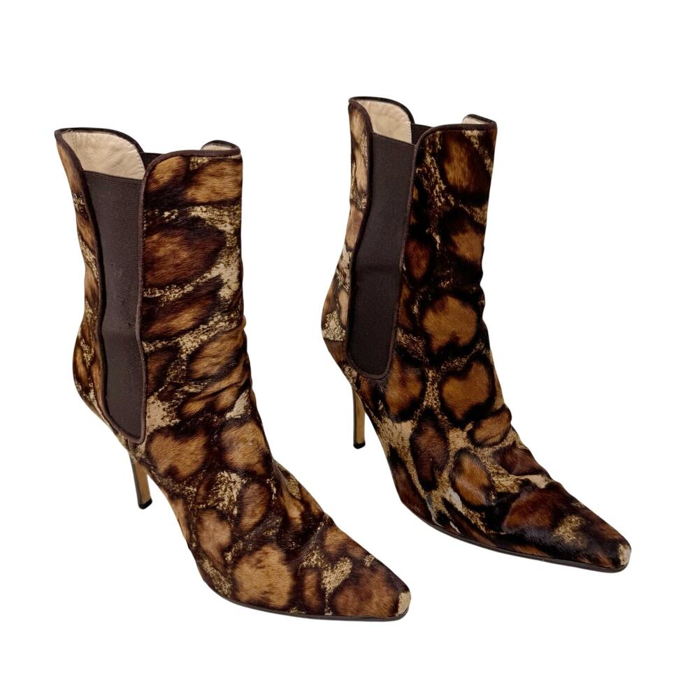 Manolo Blahnik Toialo Ponyhair Animal Print Chelsea Boot IT 38 US 8